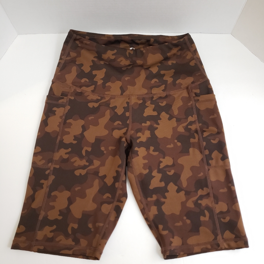 Small LegEnd Brown Camo Print Long High Rise Bike Shorts With Pockets